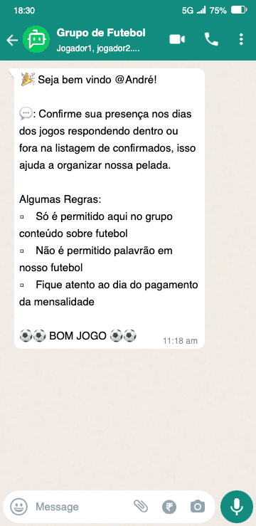 Mensagem de boas-vindas a um novo jogador