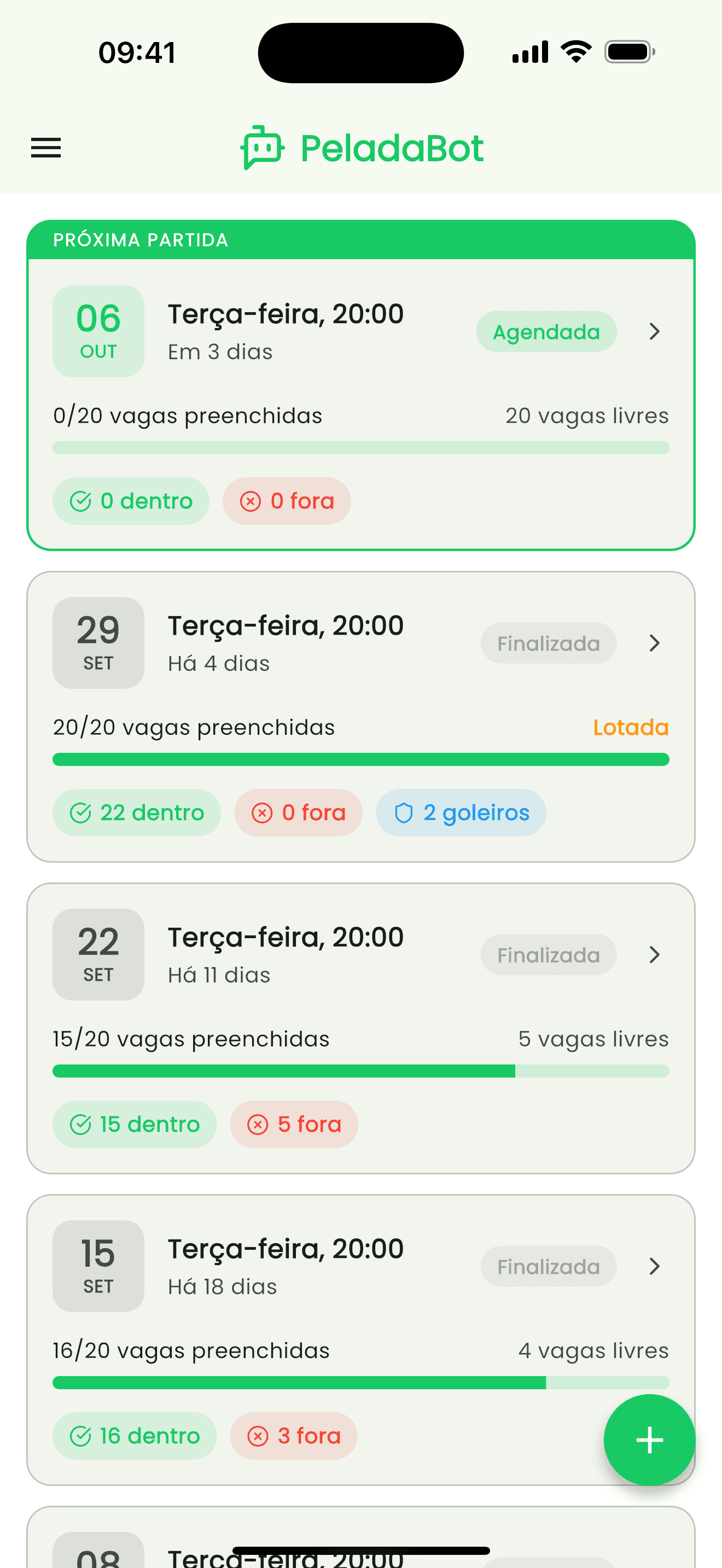 Lista de partidas no app